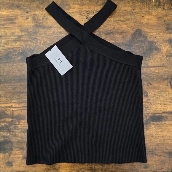 The Drop Sz 3X Black Ribbed Knit Cropped Criss Cross Halter Top - Picture 6 of 6